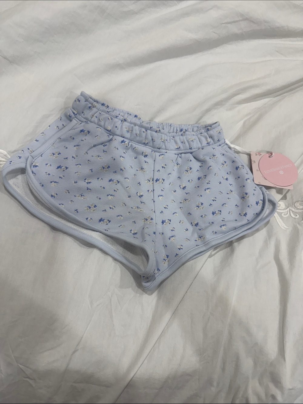 LoveShackFancy Light Blue Floral Kids Pajama Shorts